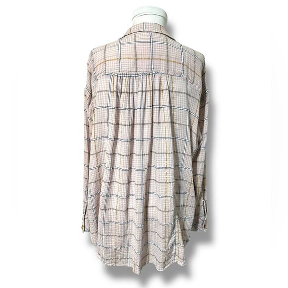 Womens Free People brand stride metallic pink gold plaid oversized tunic top sm. - Picture 6 of 10